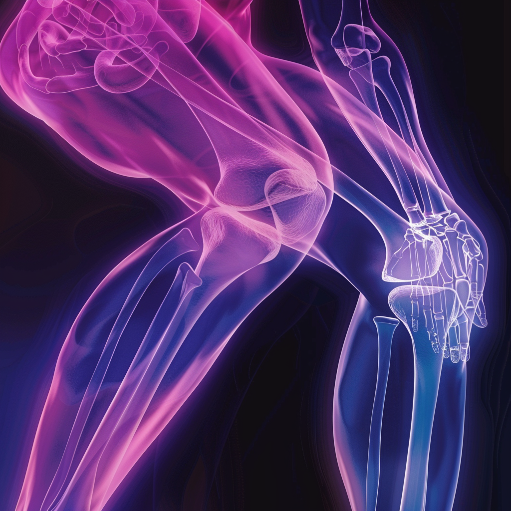 X-ray illustration of a human shoulder and arm with a highlighted, detailed view of the joints and bones.