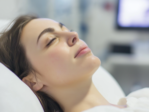 Woman resting peacefully in a clinical setting. Acupuncture for Chronic Fatigue Syndrome