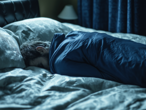 Person sleeping peacefully in bed at night. Acupuncture for Chronic Fatigue Syndrome